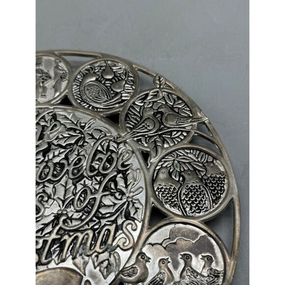 The Twelve Days of Christmas Silver Plated Trivet 8" embossed plastic feet cover - Picture 5 of 10